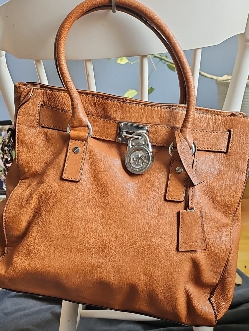 Michael Kors Cognac Leather Tote with Silver-Tone Hardware